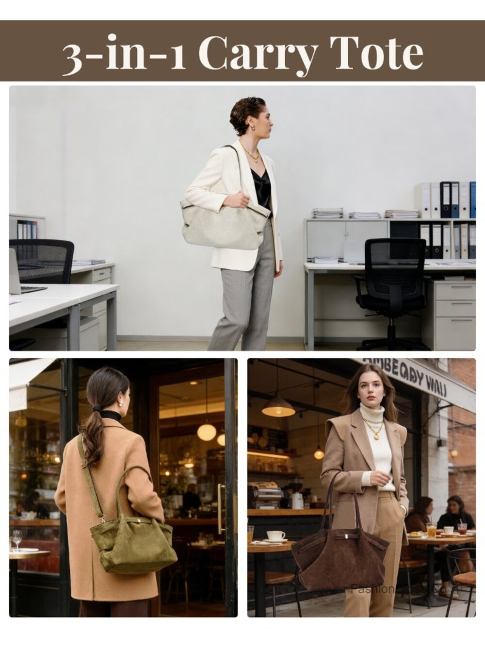 Faux Suede Tote Bag for Women - Shoulder Crossbody Handbag - Large Capacity - Picture 6 of 6